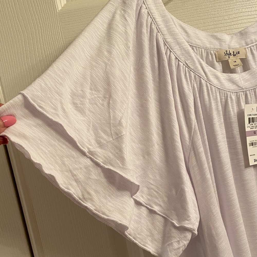 Style & Co. White Short Sleeve Blouse - Picture 5 of 7
